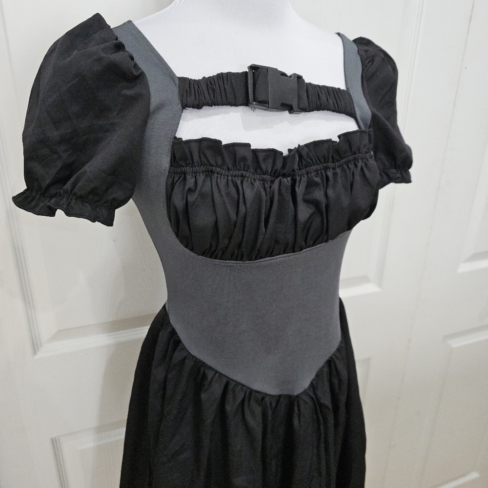 Dolls Kill Zemeta Lock Me Up Asymmetrical Hem Buckle Strap Black Gray Dress S - Picture 3 of 10